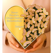 Giftstime Kelebek Buketi Sana Senden Güzel Hediye Bulamadım Yazılı Kalp Kutu Altın (Gold) Kalp Ayna-Pleksi Kelebek Buketi Kişiye Özel Romantik Sevgiliye Hediye