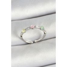 Dktt Pirinç Sıralı Boncuk Figürlü Zirkon Taşlı Gümüş Renk Ayarlanabilir Kadın Yüzük - TJ-BYK3759