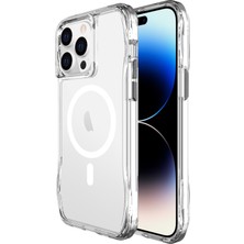 Bix iPhone 13 Pro / 14 Pro Octagon Hava Yastıklı Magsafe Kılıf Maksimum Korumalı Antrasit Kristal Şeffaf