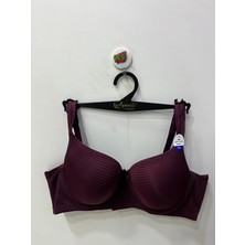 Nergiz Kadın Çizgi Desenli D Cup Toparlayıcı Bordo Sütyen