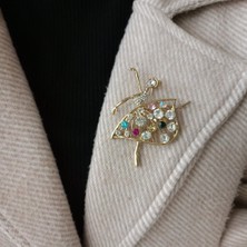 Lente Aksesuar Zirkon Taşlı Dans Eden Balerin Broş