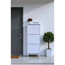 Eliusta Nefes Ayaklı 52 cm Ayakkabılık Kapı Önü/antre 3 Düşer Kapaklı Beyaz 52X127X26 cm  Ayakkabılık