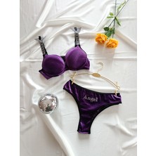 Jupiel Angel Kadife Taşlı Dolgulu Sütyen Kadın Fantezi Iç Giyim Külot Set