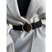 Fiori Siyah Süet Halka Gold Tokalı Kadın Pantolon Kemeri Ceket Kemeri Elbise Kemeri Gömlek Kemeri