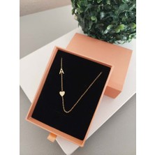 Çelik Minimal Zarif Harf Kalp Kolye, Yılbaşı Hediyesi, Kararmaz Çelik Harf Kolye