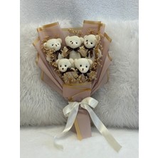 Özbience Sevimli Teddy Bear Çiçek Buketi, Peluş Ayıcık ve Kahverengi Kurdele ile