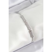 Dktt Pirinç Gümüş Renk Zirkon Taşlı Kemik Model Kadın Bileklik - TJ-BB7071