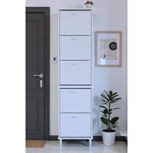 Eliusta Store Ayaklı Beyaz Ayakkabılık 52 cm Kapı Önü/giyim Odası/antre Uyumlu Ayakkabılık 52X205X26 cm