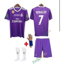 Sidas Cristiano Ronaldo 2016/17  Sezon Cardif Ligi  Mor Çocuk Forma Takımı 4'lü Set Çorap+Bileklik Hediyeli
