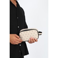 Özbience Suya Dayanıklı Unisex Krem Renk Tıraş ve Kozmetik Portföy El Çantası