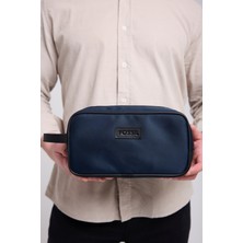 Özbience Lacivert Erkek El Çantası Deri Malzemeden Şık Kozmetik ve Bakım Tıraş Çantası