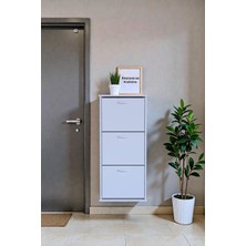 Eliusta Soren 3 Düşer Kapaklı 52 cm Beyaz Ayakkabılık 52X114X26 cm Asma 6 Bölmeli Ayakkabılık