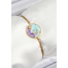 Dktt 316L Çelik Zincir Mineli Sanatsal Portre Zirkon Taşlı Gezegen Model Gold Renk Kadın Bileklik - TJ-BB7233