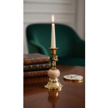 Montdekor El Yapımı Mermer Taşlı Bronz Mumluk (8x8x20 cm)