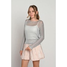 Loco Loco File Simli Kız 2'li Bluz - Gri