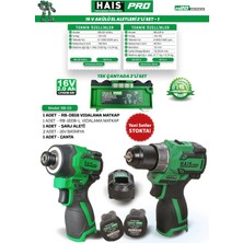Profesyonel 16V Akülü Set, 2'li + 2x2 Ah Çift Akü, Haispro Rb-03