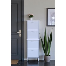 Eliusta Elenio 52 cm Genişlik Beyaz Renk Ayaklı 4 Kapaklı Ayakkabılık 52X168X26 cm Ayakkabılık