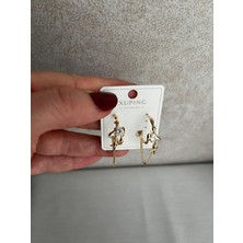 Zrn Accesories Küpe Zincir Detaylı Sallantılı Taşlı Şık Trend 14  K Renk