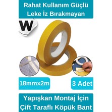 Wonara Kolay Kullanım Iz Bırakmayan Su Sızdırmaz Yapışkan Montaj Için Çift Taraflı Köpük Bant 2 mt