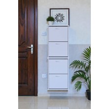 Eliusta Slim 4 Düşer Kapaklı 52 cm Beyaz Asma Ayakkabılık Kapı Önü/antre 52X156X26 cm Ayakkabılık