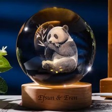 Özbience Kişiye Özel Büyük Boy Ahşap Kaideli Panda Cam Küre 8cm
