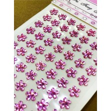Özbience Pembe Kristal Taş Çiçek Sticker Seti, 84 Parça, Dekoratif ve Şık