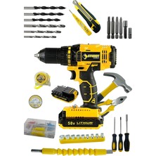 Güçlü 58V8AH Lion Çift Akülü Darbeli Turbo Şarjlı Matkap Seti