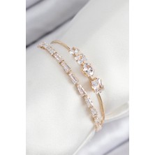 Clariss Pirinç Zirkon Taşlı Su Yolu Model Gold Renk Kadın Bileklik - BLK-0131