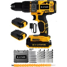 36V 5AH Çift Bataryalı Çelik Şanzımanlı Darbeli Şarjlı Matkap Seti