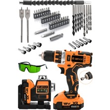 Çift Akülü 12 Köşe 360° Otomatik Hizalamalı Lazer Metre ve Çelik Mandren 84 Parça Set