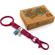 Solfera Uçak Valiz Bavul Gezgin Seyahat Tatil Fuşya Çelik Charm Çanta Süsü Anahtarlık KY090