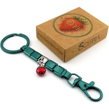 Solfera Kırmızı Çilek Meyve Yeşil Paslanmaz Çelik Charm Çanta Süsü Anahtarlık KY106