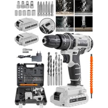 36V 5AH Çift Akülü Darbeli Matkap ve Vidalama Seti, 24 Parça, Beyaz