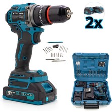 36V 5AH Darbeli Şarjlı Mat-Mavi Vidalama ve Matkap Seti