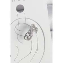 Dktt Pirinç Gümüş Renk Zirkon Taşlı Zincir Sonsuzluk Model Kadın Kıkırdak Küpe - TJ-BKP10553