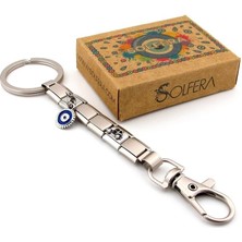 Solfera Araba Simgeli Nazar Boncuklu Mat Çelik Charm Çanta Süsü Anahtarlık KY101