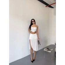 Moderie Butik Çepli Şortlu Yırtmaçlı etek - Beyaz