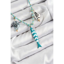 Dktt Seramik Motifli Balık Figürlü Model Mavi İp Kadın Kolye - TJ-BKO10396