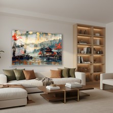 Tablonhazır Yatay Cam Tablo Salon Duvar Tablosu Yatay Cam Japon Klasik Manzara Yeni Ev Hediyesi Ofis Tablosu