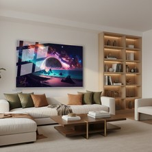 Tablonhazır Yatay Cam Tablo Salon Duvar Tablosu Yatay Cam Evren Gezegenler Yeni Ev Hediyesi Ofis Tablosu