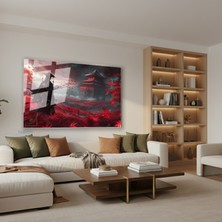 Tablonhazır Yatay Cam Tablo Salon Duvar Tablosu Yatay Cam Samuray Tapinak Kirmizi Yeni Ev Hediyesi Ofis Tablosu