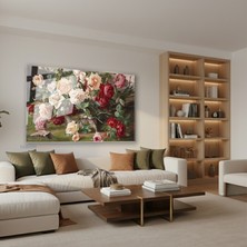 Tablonhazır Yatay Cam Tablo Salon Duvar Tablosu Yatay Cam Pembe Kirmizi Guller Yeni Ev Hediyesi Ofis Tablosu