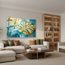 Tablonhazır Yatay Cam Tablo Salon Duvar Tablosu Yatay Cam Altinyaprakmavi Yeni Ev Hediyesi Ofis Tablosu