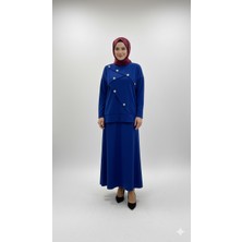 Ribana Classic Kadın Dokuma Kumaş Düğme Detaylı Uzun Etekli Tesettür Takım