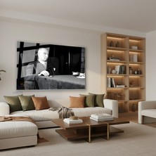 Tablonhazır Yatay Cam Tablo Salon Duvar Tablosu Yatay Cam Ataturk Masada Otururken Yeni Ev Hediyesi Ofis Tablosu