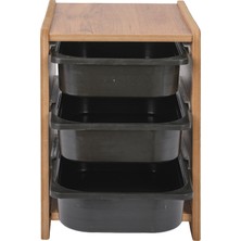 Bees Store 18MM Mdf Ceviz Çocuk Odası Dolabı, Siyah Çekmeceli 3’lü Düzenleyici Ünitesi 35X45X60