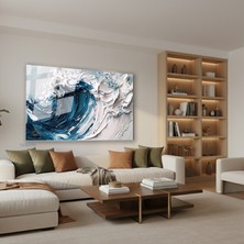 Tablonhazır Yatay Cam Tablo Salon Duvar Tablosu Yatay Cam Beyaz Mavi Soyut Yeni Ev Hediyesi Ofis Tablosu