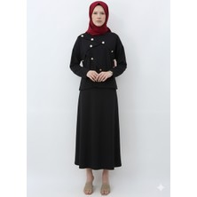 Ribana Classic Kadın Dokuma Kumaş Düğme Detaylı Uzun Etekli Tesettür Takım