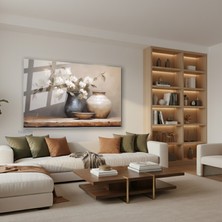 Tablonhazır Yatay Cam Tablo Salon Duvar Tablosu Yatay Cam Vazodabeyazcicekeler4 Yeni Ev Hediyesi Ofis Tablosu