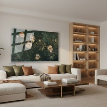 Tablonhazır Yatay Cam Tablo Salon Duvar Tablosu Yatay Cam Yesil ve Cicekler Yeni Ev Hediyesi Ofis Tablosu